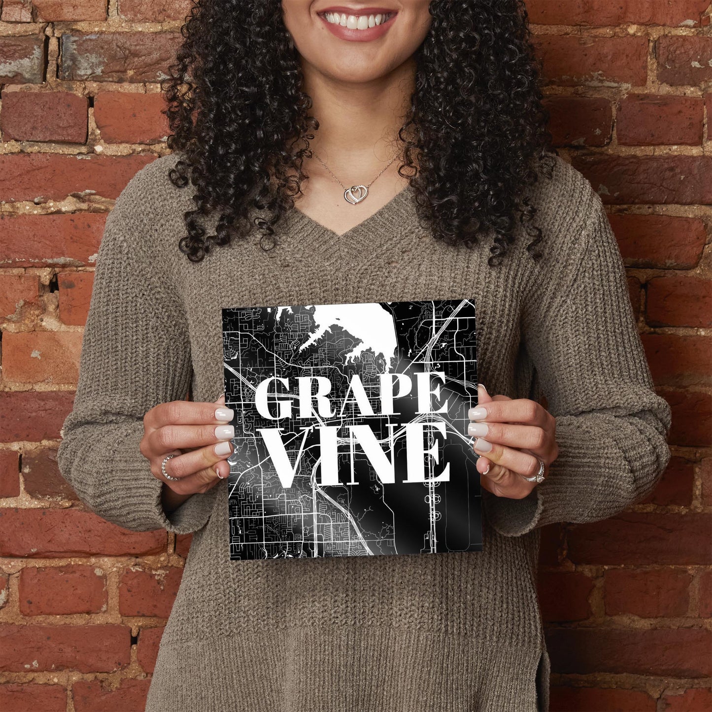 Minimalistic B&W Texas Grapevine Map | Hi-Def Glass Art | Eaches | Min 2