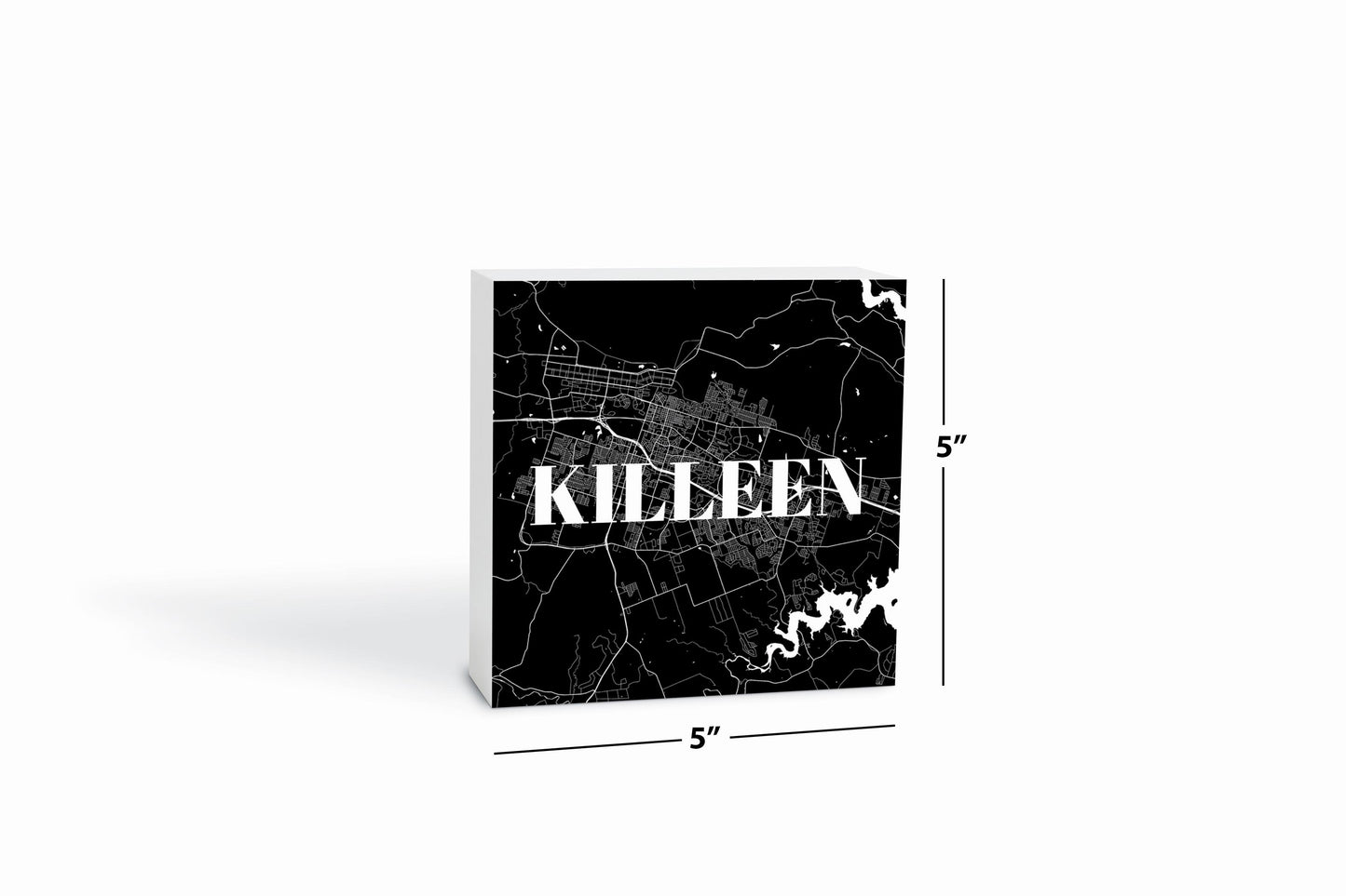 Minimalistic B&W Texas Killeen Map | Wood Block | Eaches | Min 4