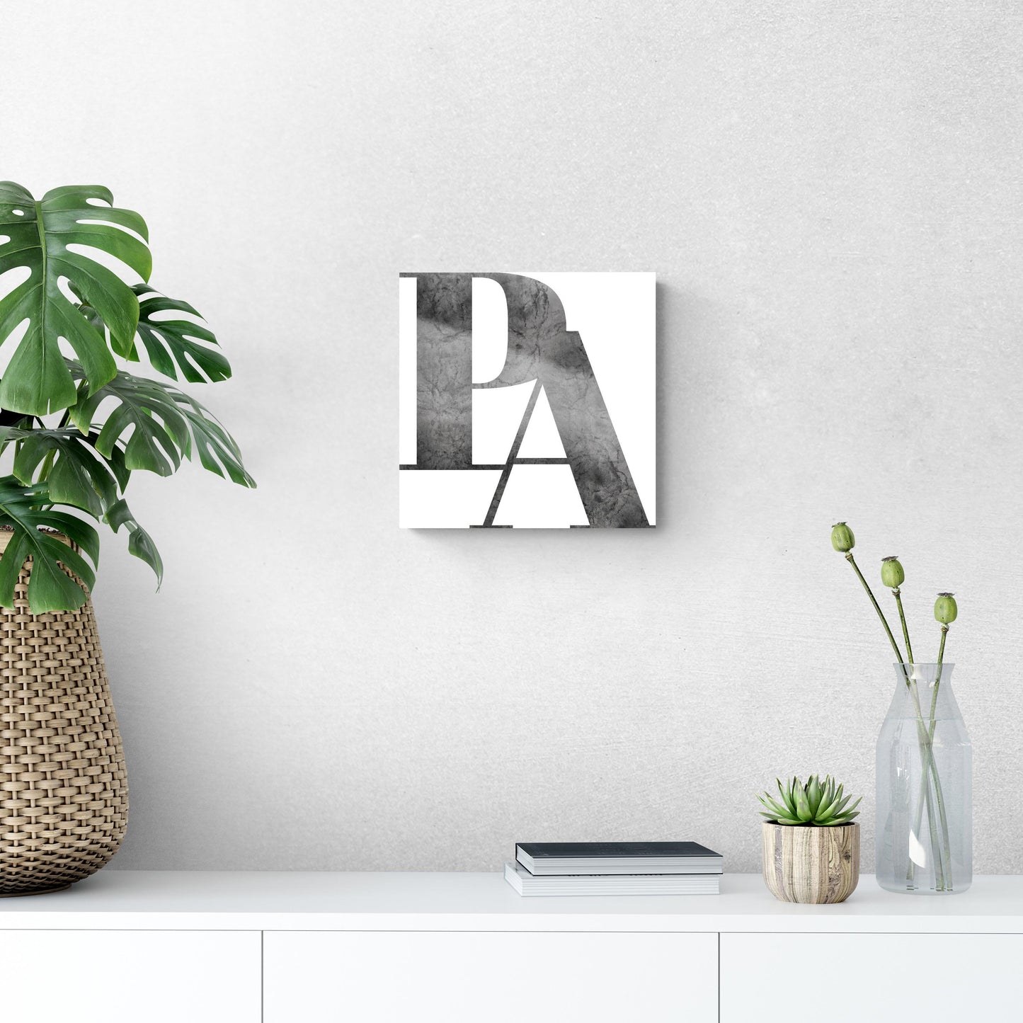 Minimalistic B&W Pennsylvania White Initials | Hi-Def Glass Art | Eaches | Min 1