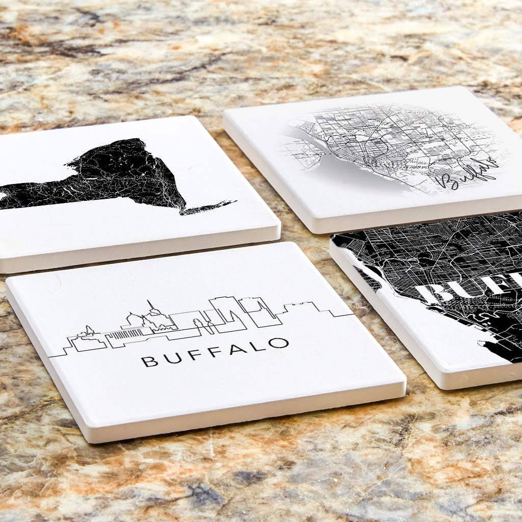 Minimalistic B&W New York Buffalo State | Absorbent Coasters | Set of 4 | Min 2