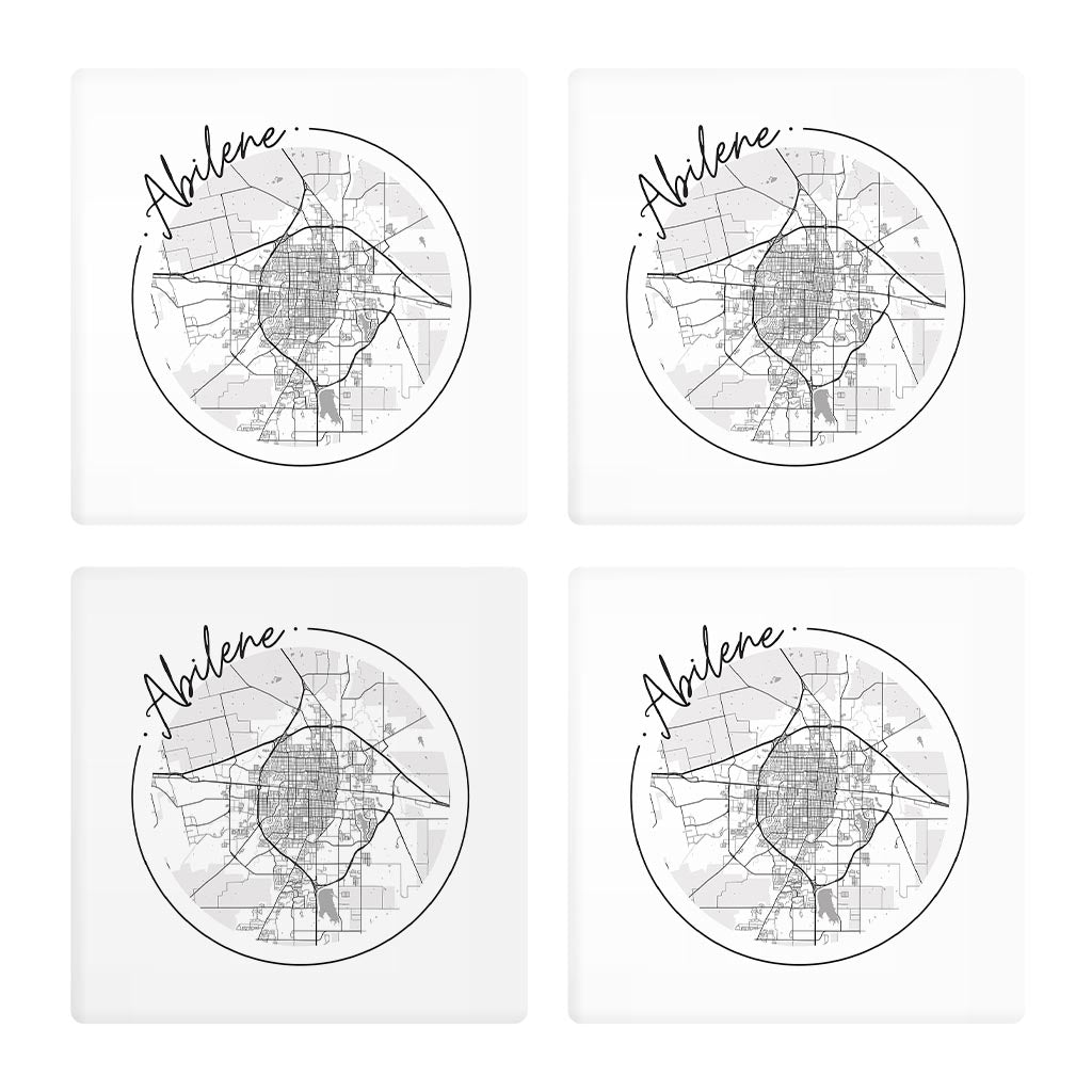 Minimalist B&W Texas Abilene Circle Map | Absorbent Coasters | Set of 4 | Min 2