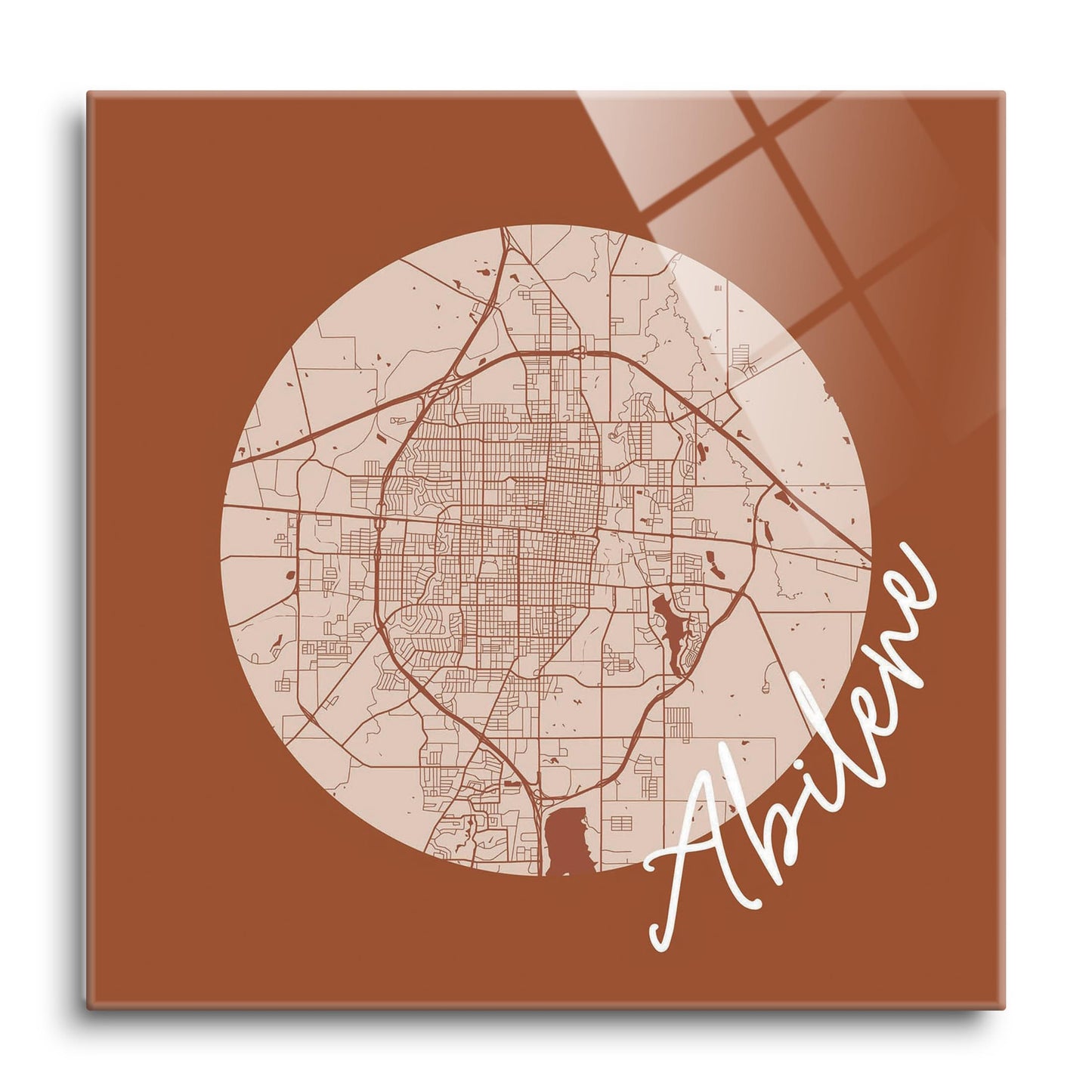 Modern Minimalist Texas Abilene Circle Map | Hi-Def Glass Art | Eaches | Min 1