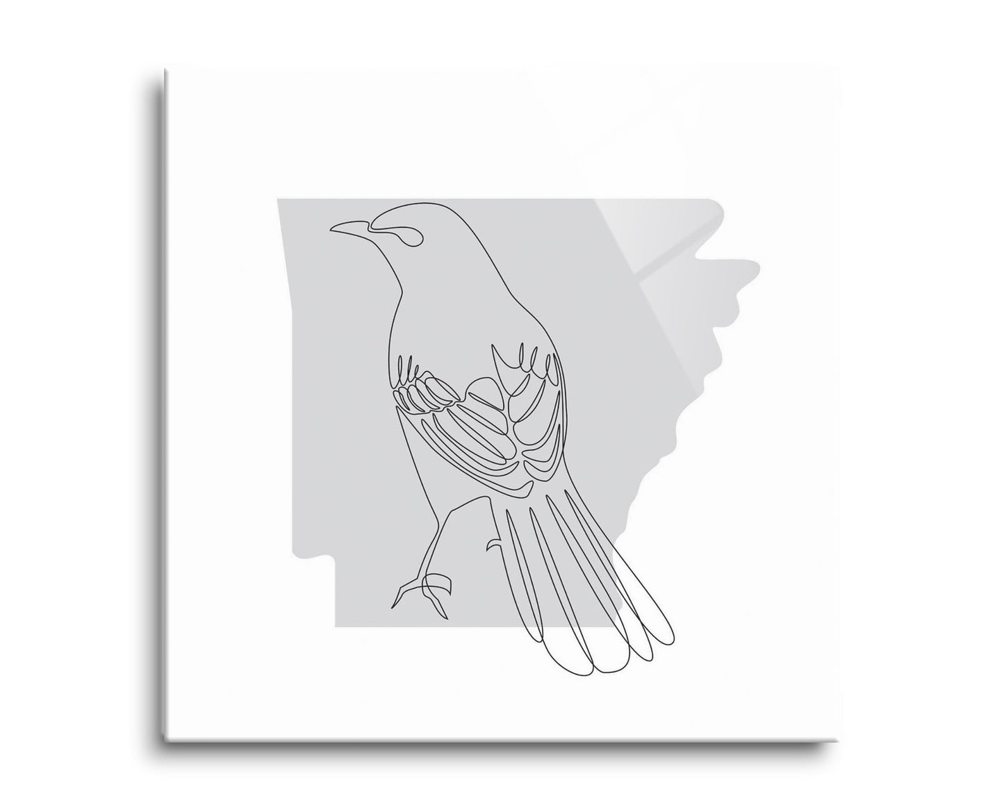 B&W Minimalist Arkansas Single Line Bird | Hi-Def Glass Art | Eaches | Min 2