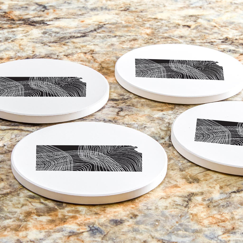 Minimalist B&W Kansas State Shape | Absorbent Coasters | Set of 4 | Min 2