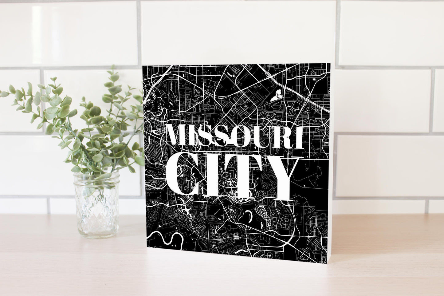 Minimalistic B&W Texas Missouri City Map | Wood Block | Eaches | Min 2
