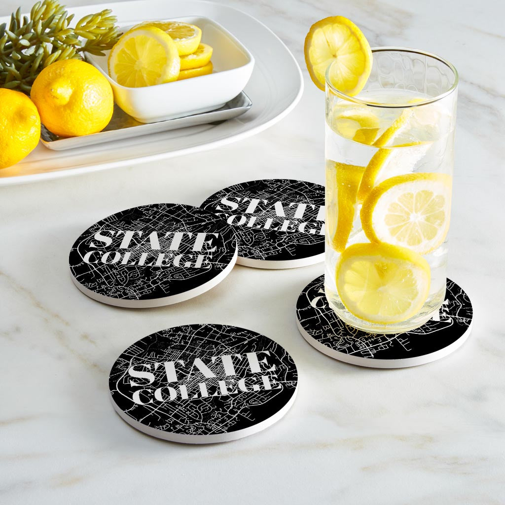 Minimalistic B&W Pennsylvania State College Map | Absorbent Coasters | Set of 4 | Min 2