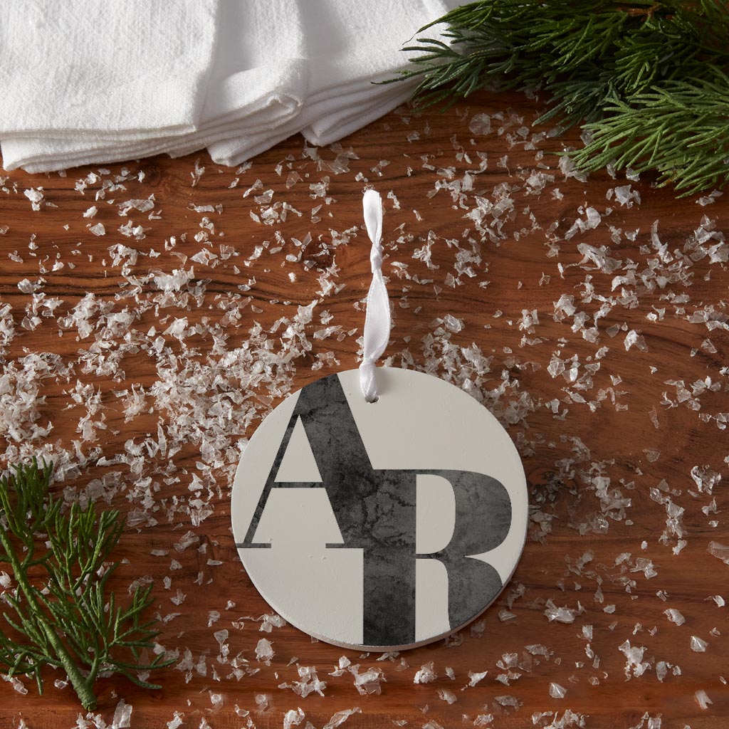 B&W Minimalist Arkansas White Initials | Wood Ornament | Eaches | Min 6