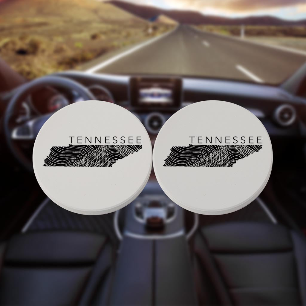 Minimalist B&W Tennessee State Name| Absorbent Car Coasters | Set of 2 | Min 4
