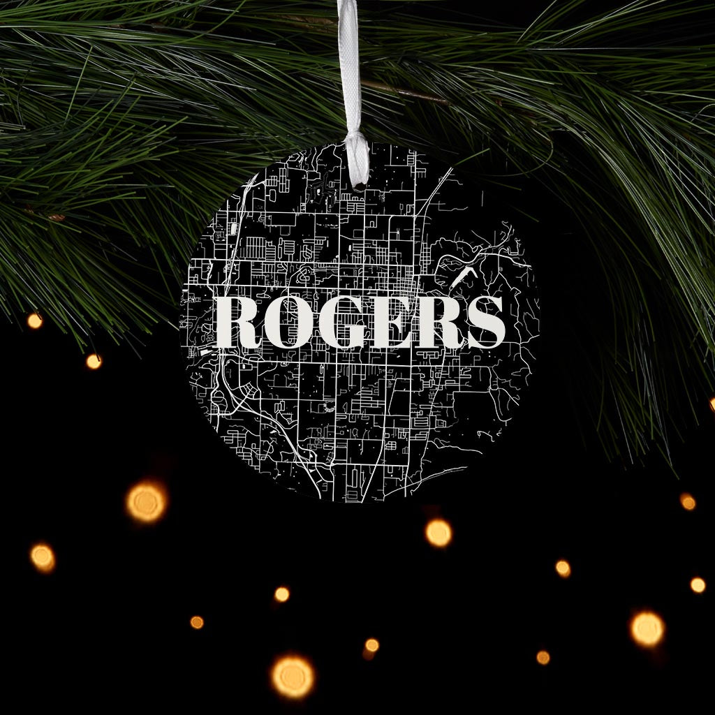 Minimalist B&W Arkansas Rogers Map | Wood Ornament | Eaches | Min 6