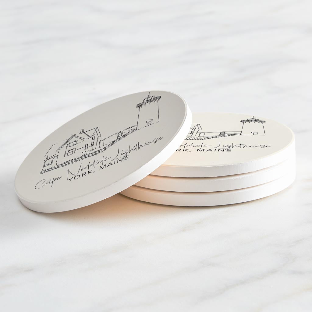 Cape Neddick Lighthouse | Absorbent Coasters | Set of 4 | Min 2