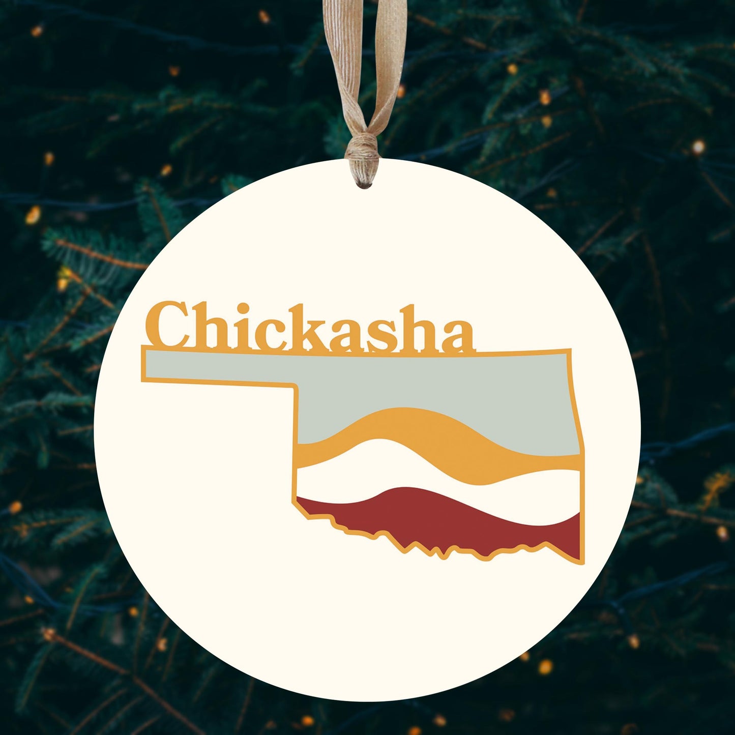 Modern Minimalist Oklahoma State Chickasha | Wood Ornament | Eaches | Min 1