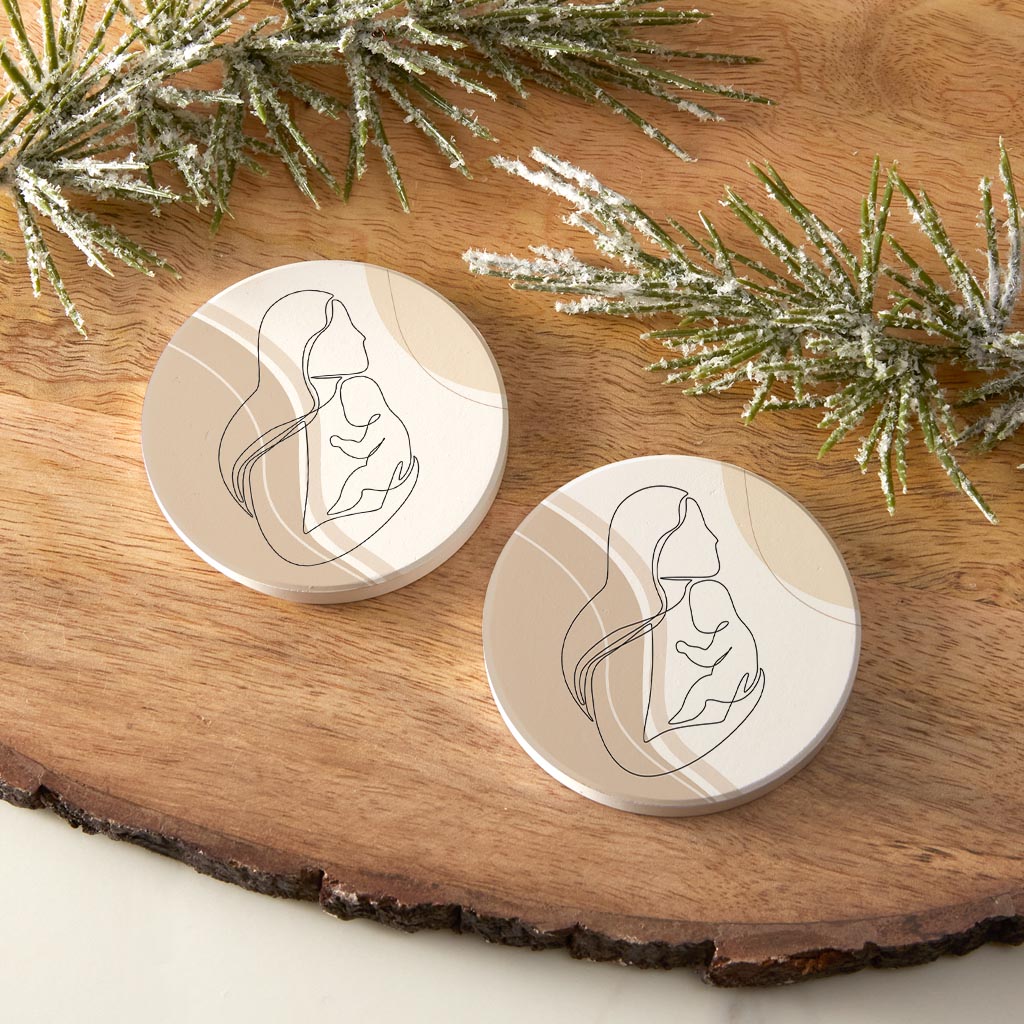 Modern Minimalist Mothers Day Mom Baby | Absorbent Car Coasters | Set of 2 | Min 4
