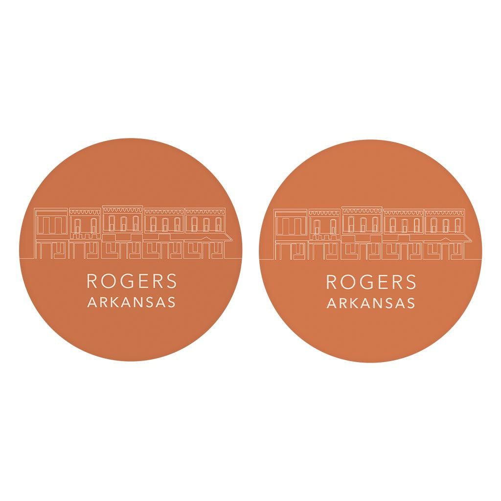 Modern Minimalist Arkansas Rogers Skyline State | Absorbent Car Coasters | Set of 2 | Min 4