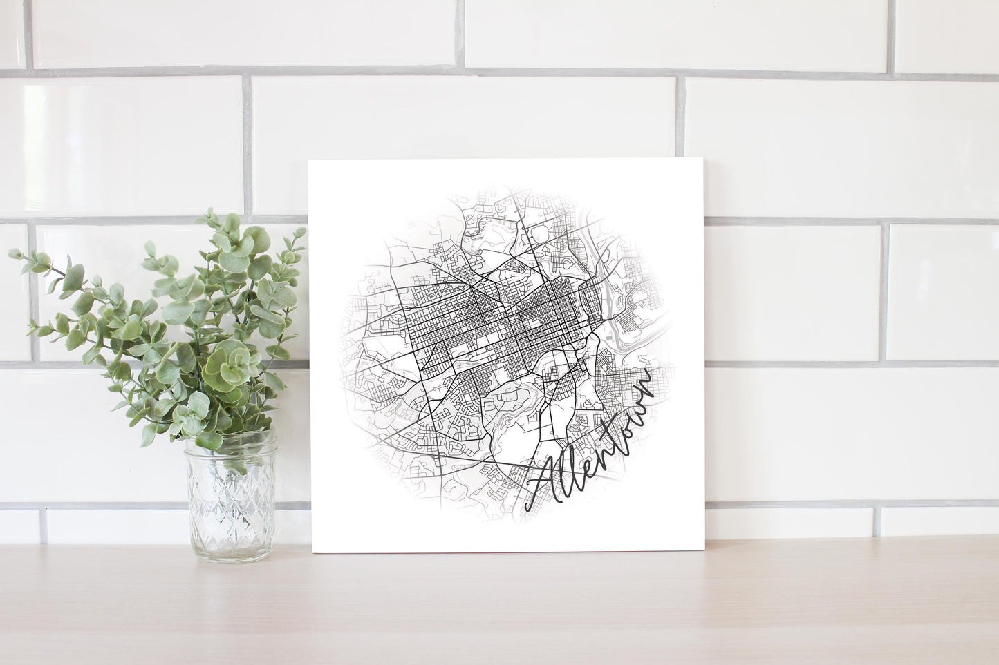 Minimalistic B&W Pennsylvania Allentown Circle Map | Wood Sign | Eaches | Min 2