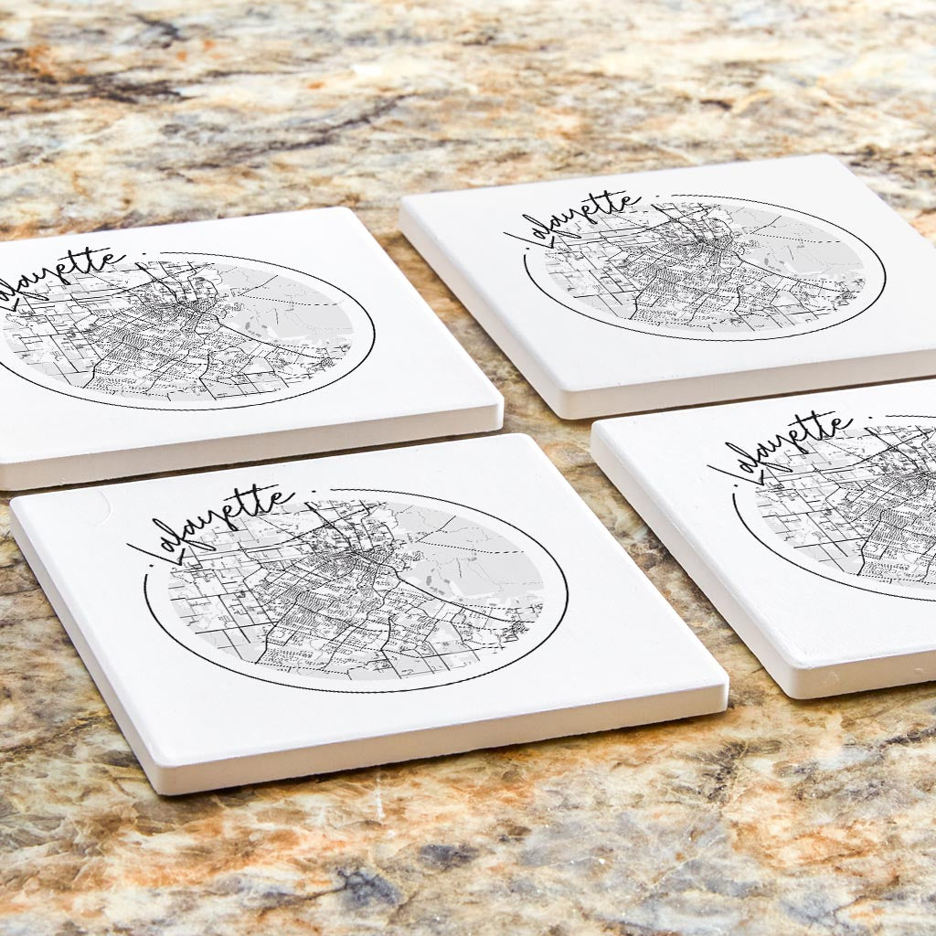 Modern Louisiana Lafayette Circle Map | Absorbent Coasters | Set of 4 | Min 2