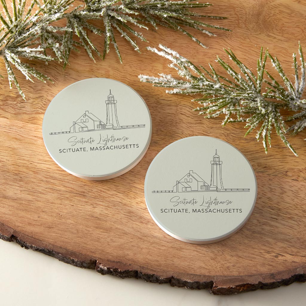 Scituate Lighthouse Muted Coastal | Absorbent Car Coasters | Set of 2 | Min 4