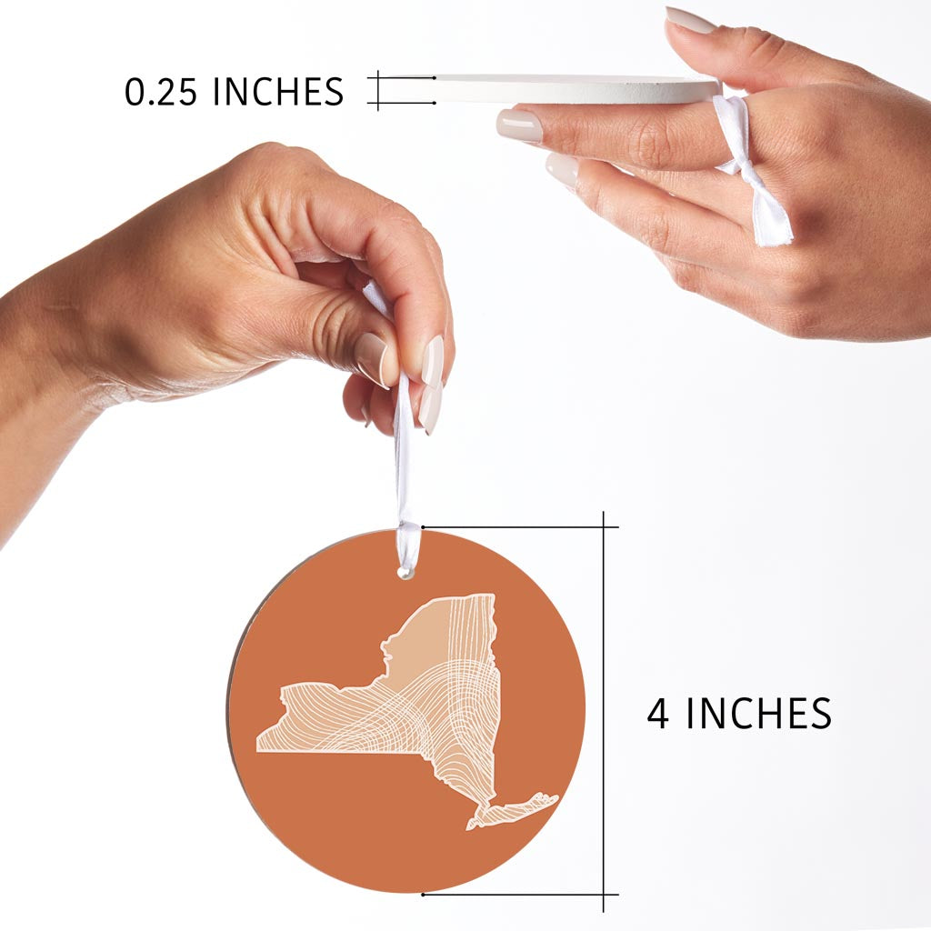 Modern Minimalist New York State Fluid Lines Dark| Wood Ornament | Eaches | Min 6