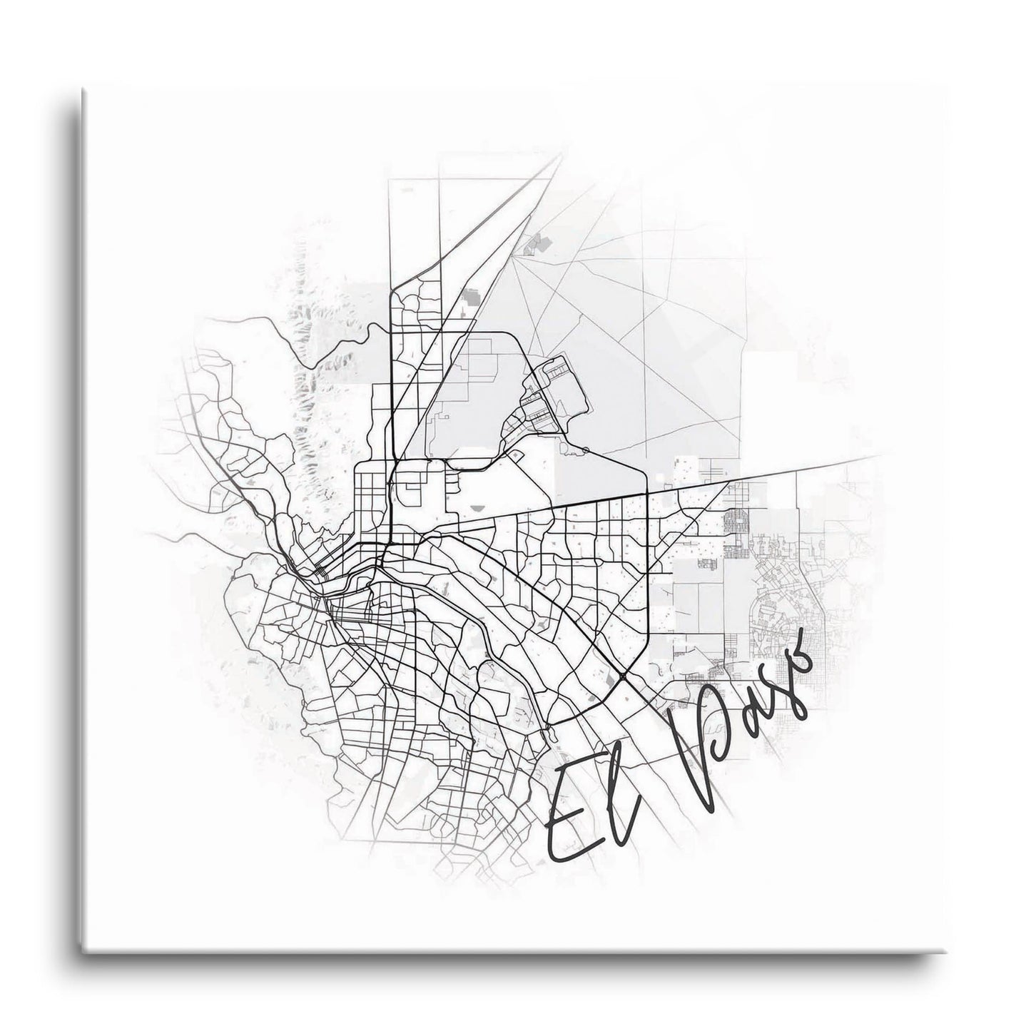 Minimalistic B&W Texas El Paso Circle Map | Hi-Def Glass Art | Eaches | Min 1