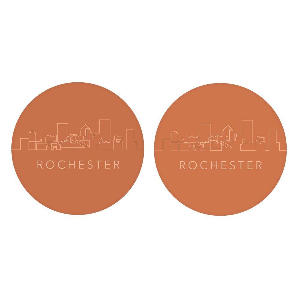 Modern Minimalistic New York Rochester Skyline | Absorbent Car Coasters | Set of 2 | Min 4
