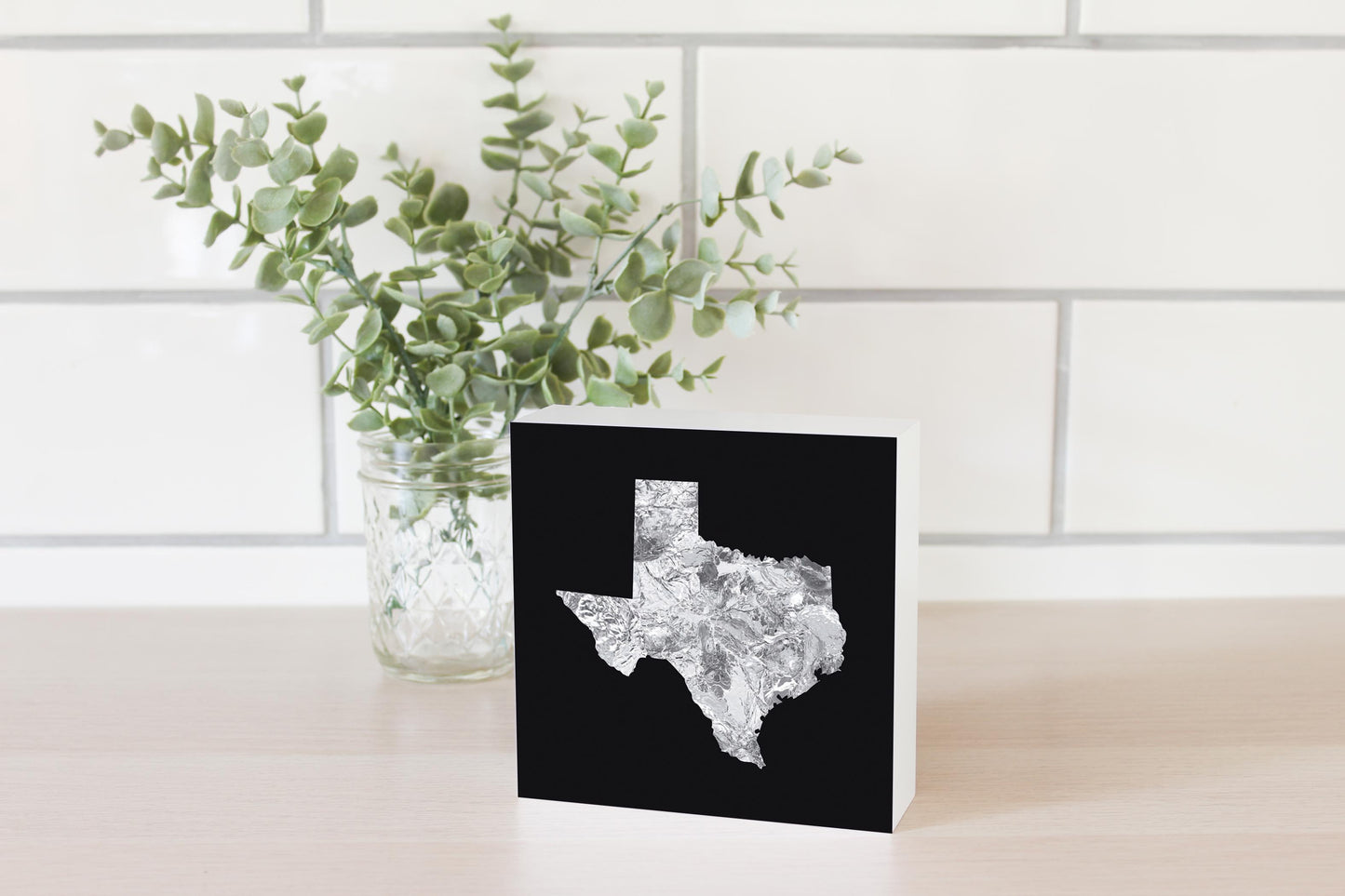 Minimalistic B&W Texas Metal State Shape | Wood Block | Eaches | Min 4