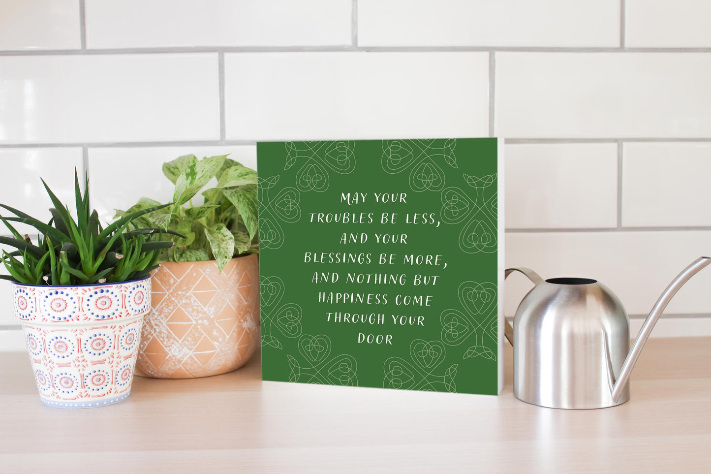 Dark Green Shamrock Irish Blessings Poem | Wood Block | Eaches | Min 2