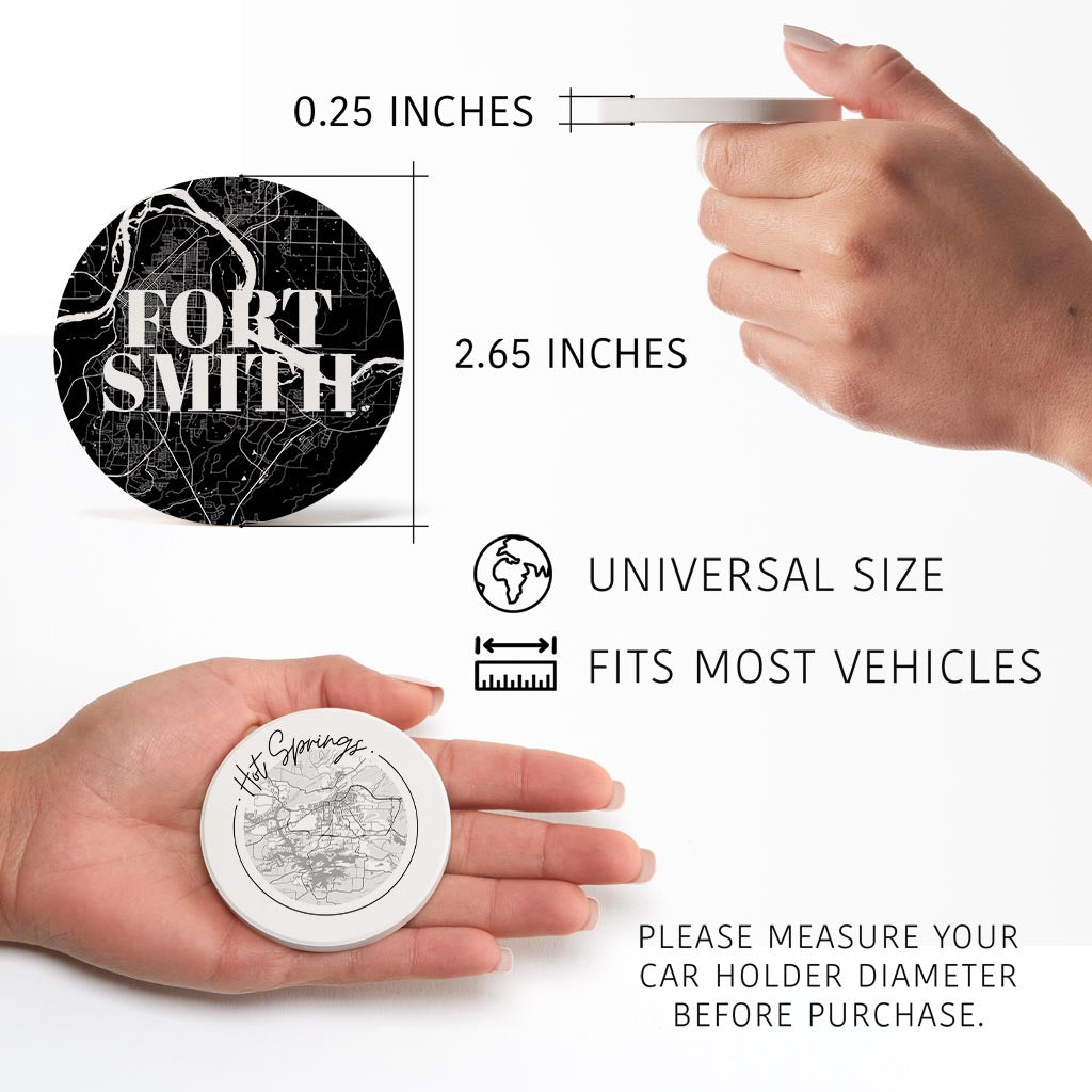 B&W Minimalist Arkansas Fort Smith Hot Springs | Absorbent Car Coasters | Set of 2 | Min 4