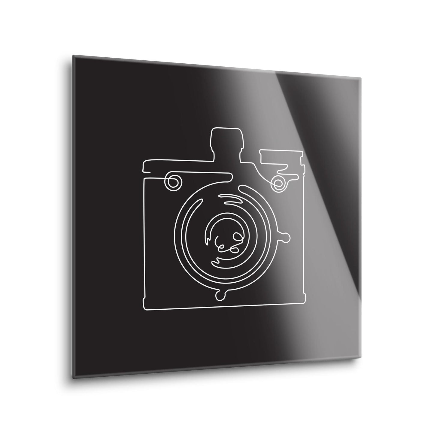 Vintage Camera Line Drawing On Black | Hi-Def Glass Art | Eaches | Min 1