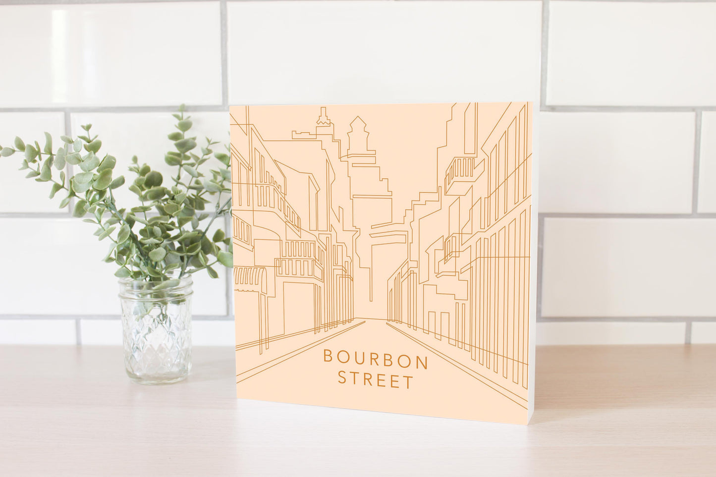 Modern Minimalist Louisiana Bourbon Street Line Drawing | Wood Block | Eaches | Min 2