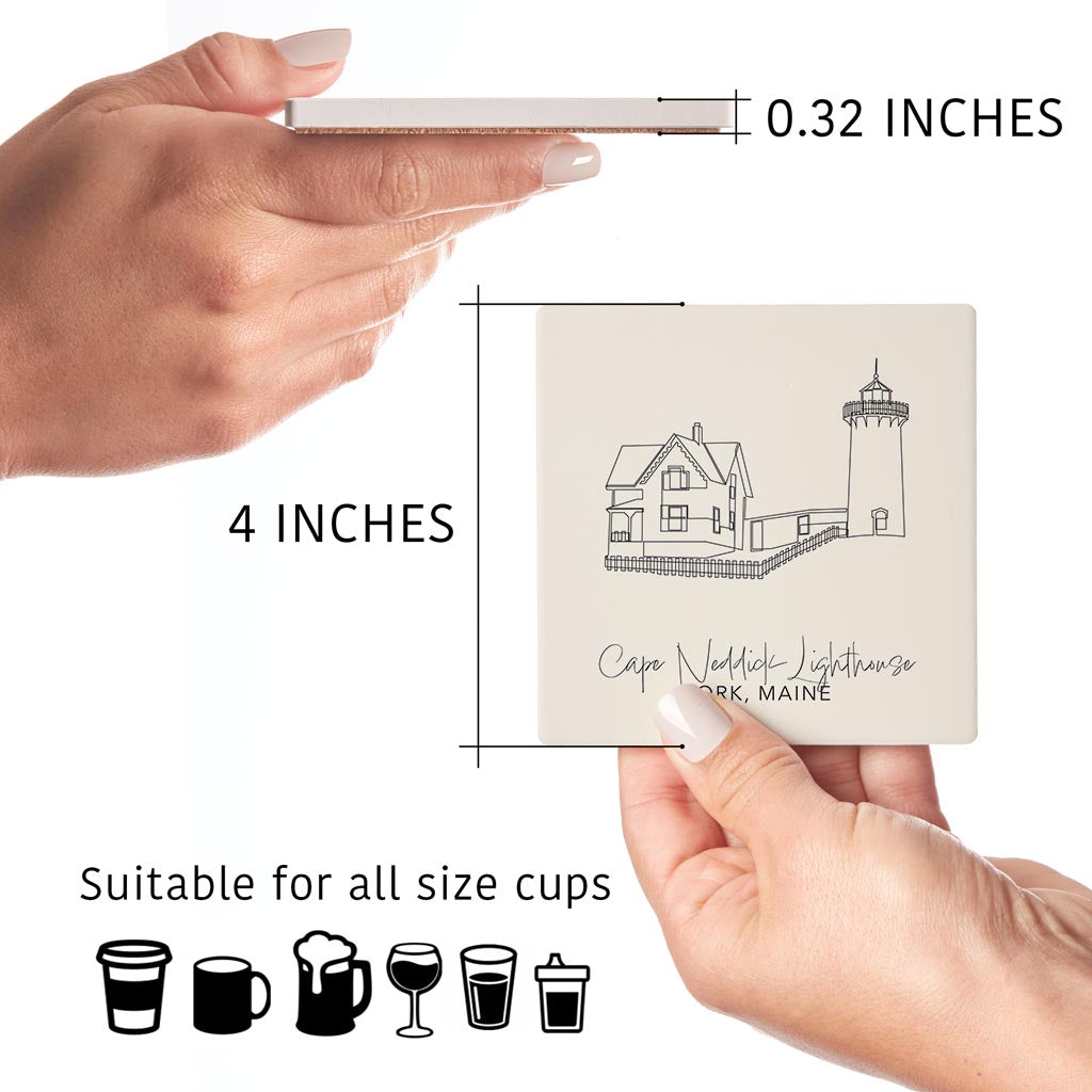 Cape Neddick Lighthouse | Absorbent Coasters | Set of 4 | Min 2