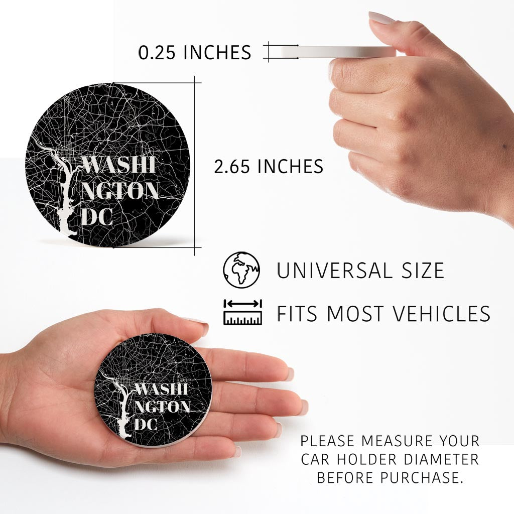 Minimalistic B&W Washington Dc Map | Absorbent Car Coasters | Set of 2 | Min 4