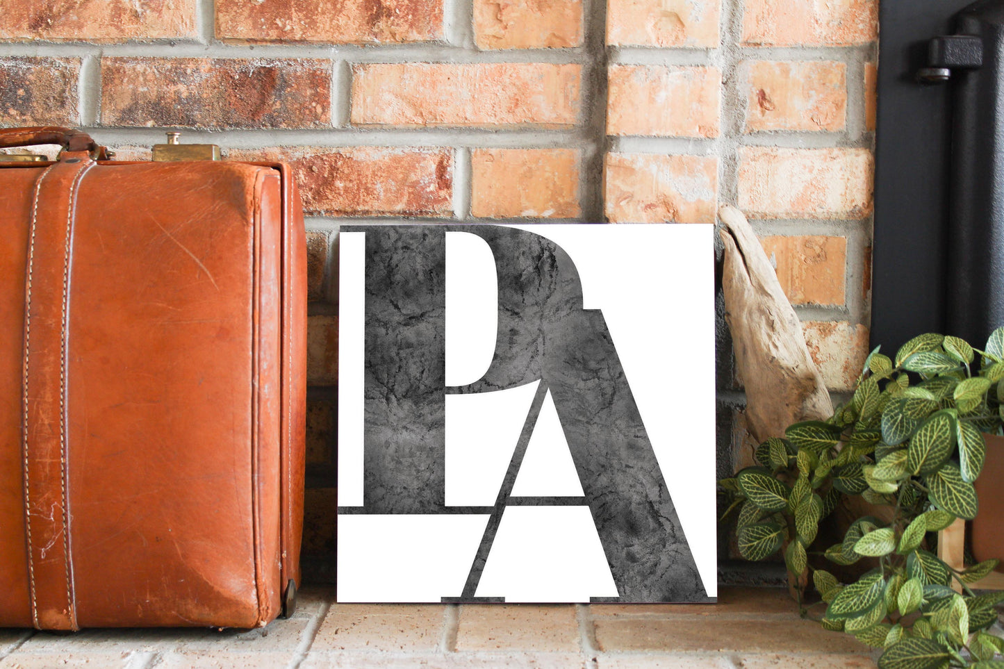 Minimalistic B&W Pennsylvania White Initials | Wood Sign | Eaches | Min 2