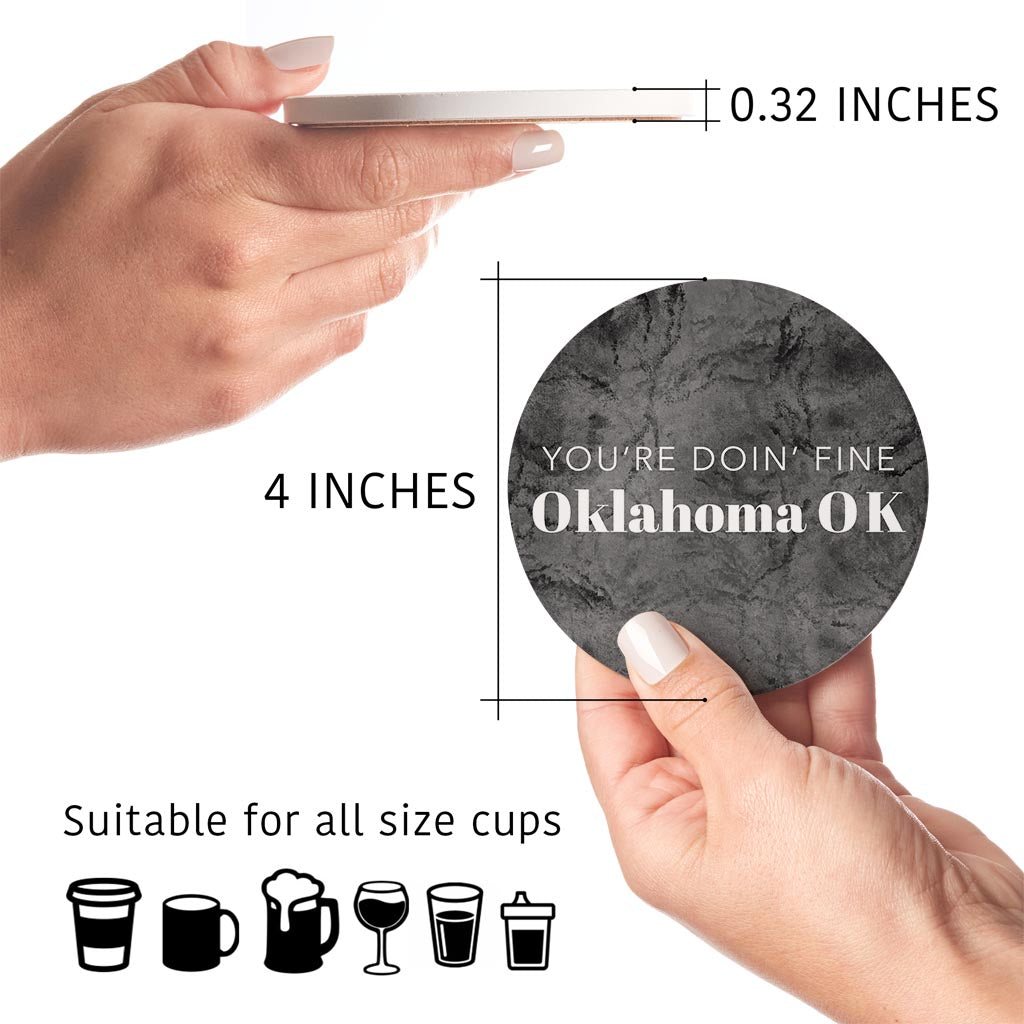 Modern Oklahoma Ok Saying| Absorbent Coasters | Set of 4 | Min 2