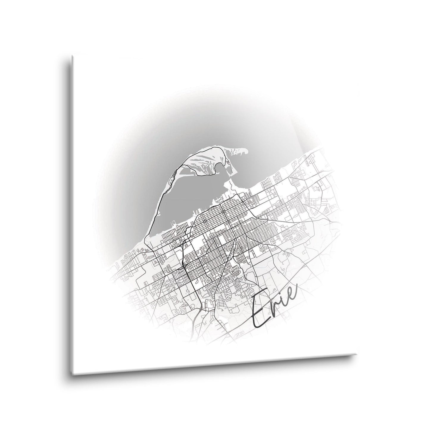 Minimalistic B&W Pennsylvania Erie Circle Map | Hi-Def Glass Art | Eaches | Min 2