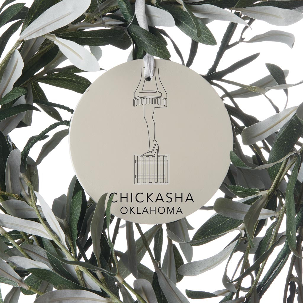 Modern Minimalist Oklahoma Chickasha Leg Lamp | Wood Ornament | Eaches | Min 6
