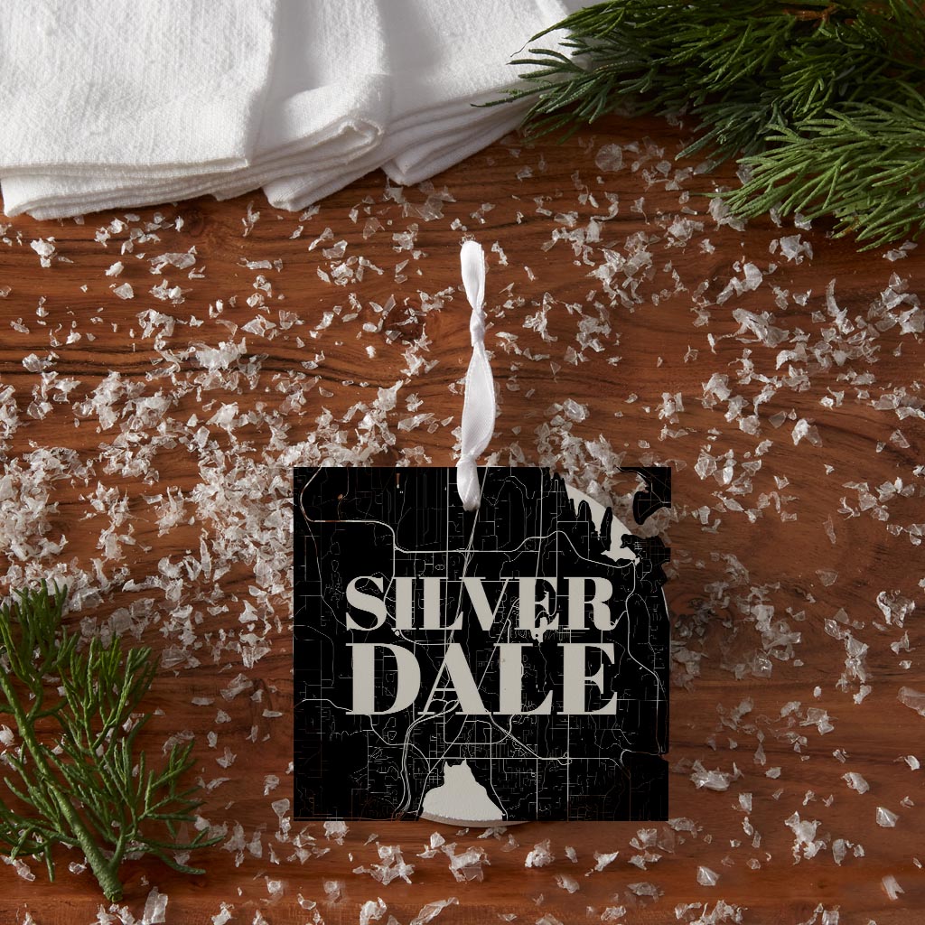 Minimalistic B&W Washington Silverdale Map | Wood Ornament | Eaches | Min 6