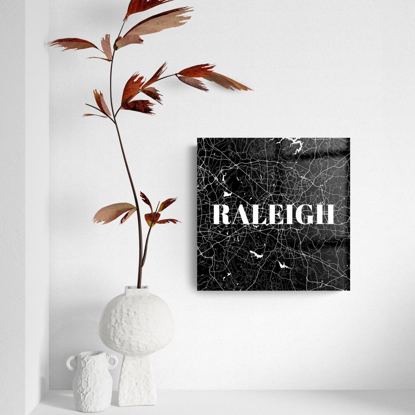 Minimalistic B&W North Carolina Raleigh Map | Hi-Def Glass Art | Eaches | Min 2