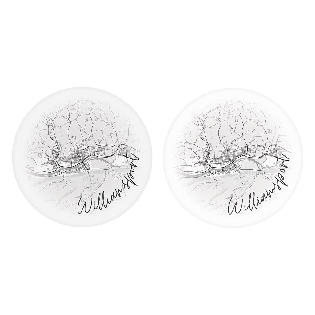 Minimalistic B&W Pennsylvania Williamsport Circle Map | Absorbent Car Coasters | Set of 2 | Min 4