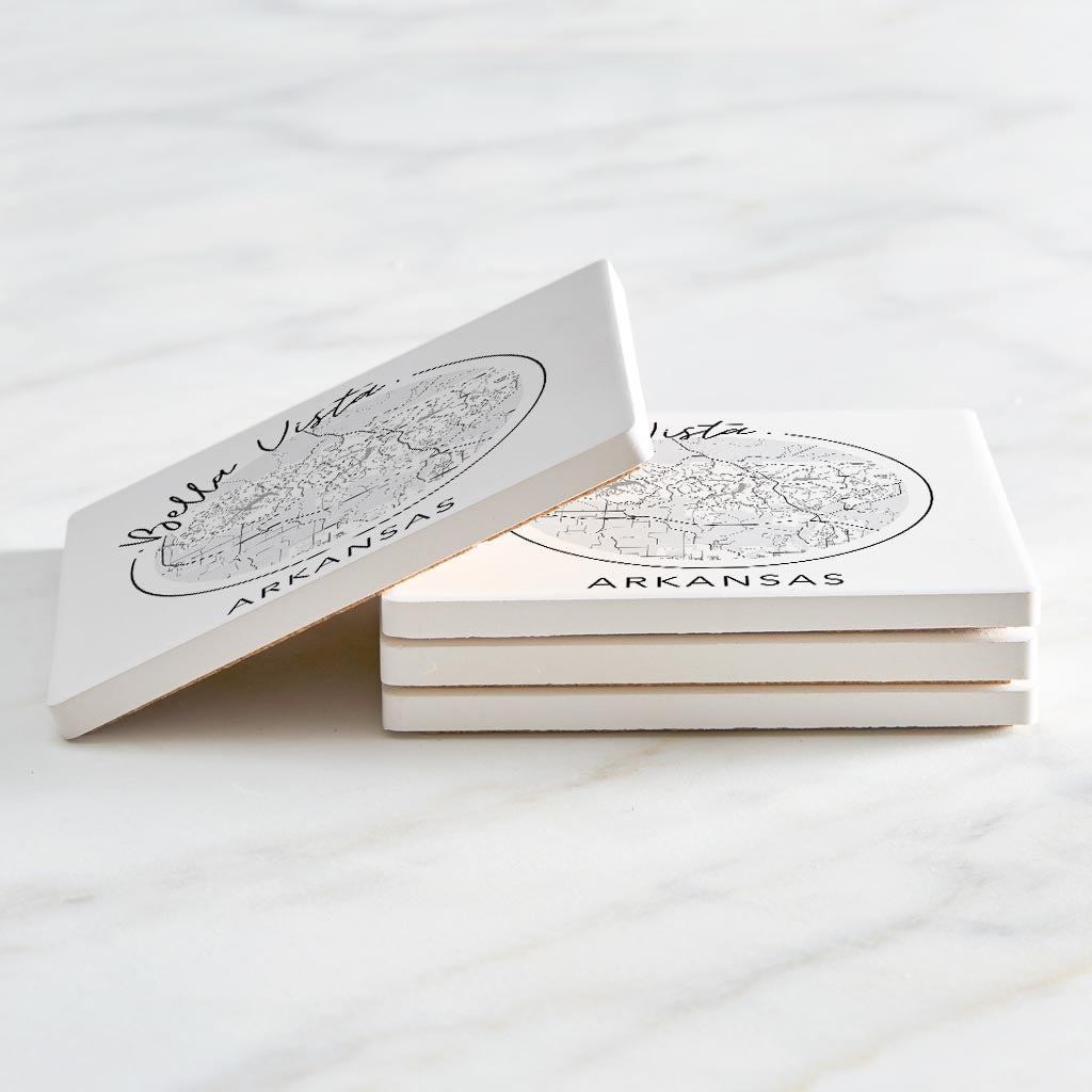 Minimalist B&W Arkansas Bella Vista Circle Map State | Absorbent Coasters | Set of 4 | Min 2