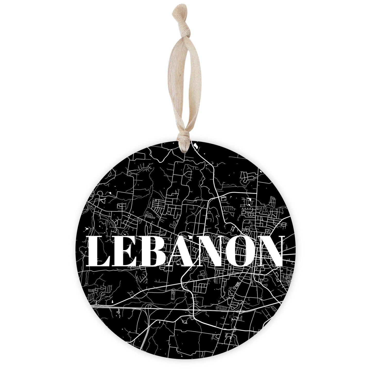 Minimalist B&W Tennessee Lebanon Map | Wood Ornament | Eaches | Min 1