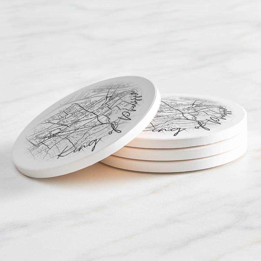 Minimalistic B&W Pennsylvania King Of Prussia Circle Map | Absorbent Coasters | Set of 4 | Min 2