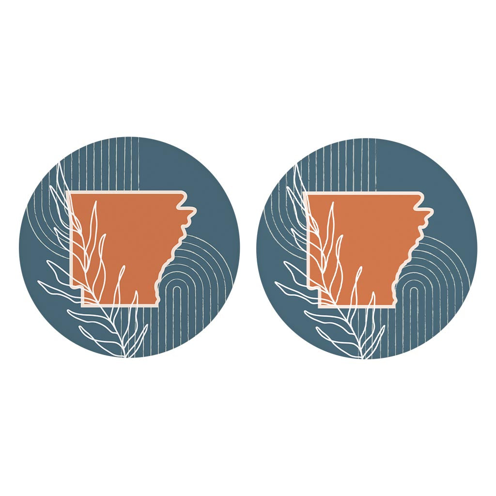 Modern Minimalist Arkansas State Shape With Leaf | Absorbent Car Coasters | Set of 2 | Min 4