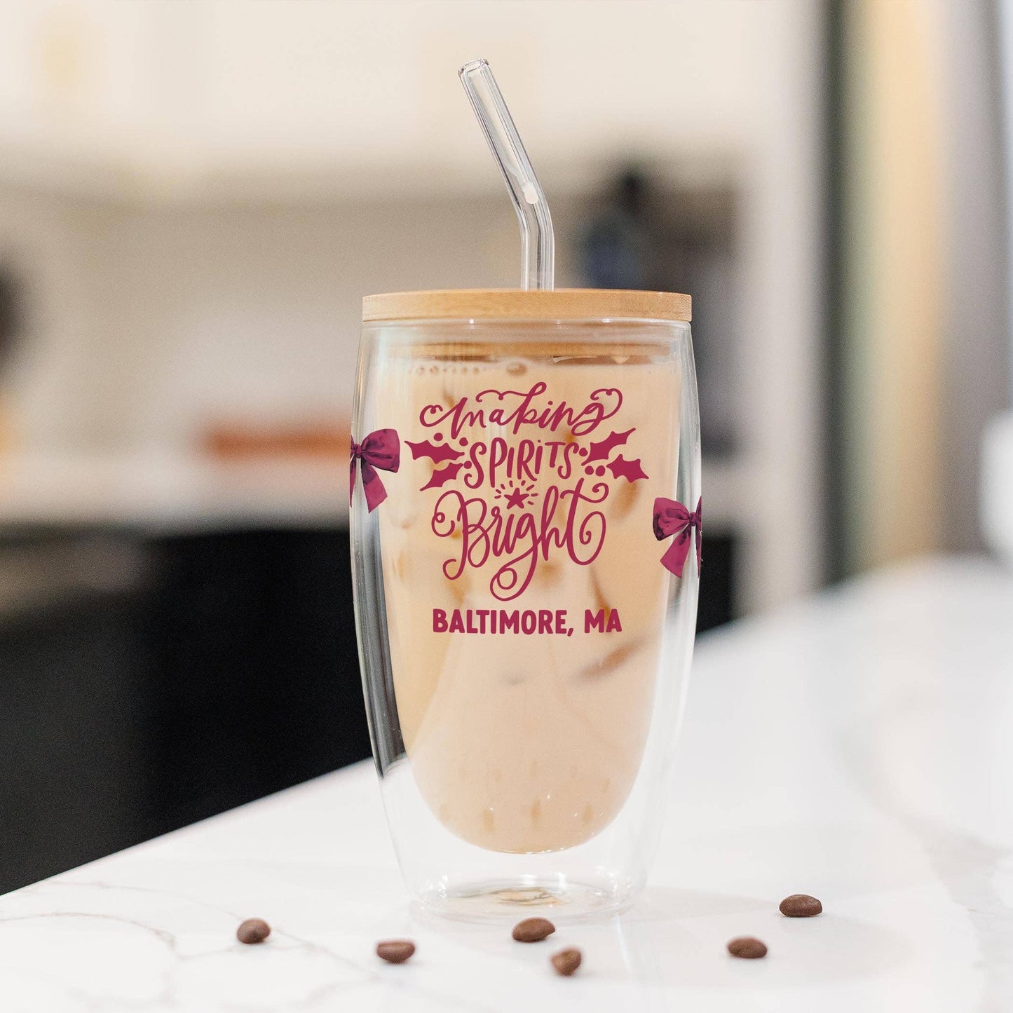 16oz Double Insulated Glass Tumbler-Love + Local Winterberry