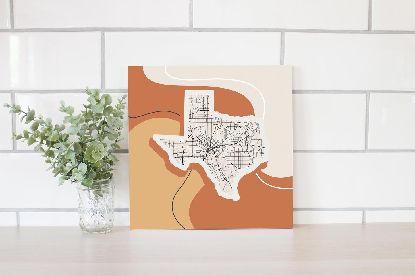 Vintage Groove Fluid Orange Map Texas Dallas | Wood Sign | Eaches | Min 2