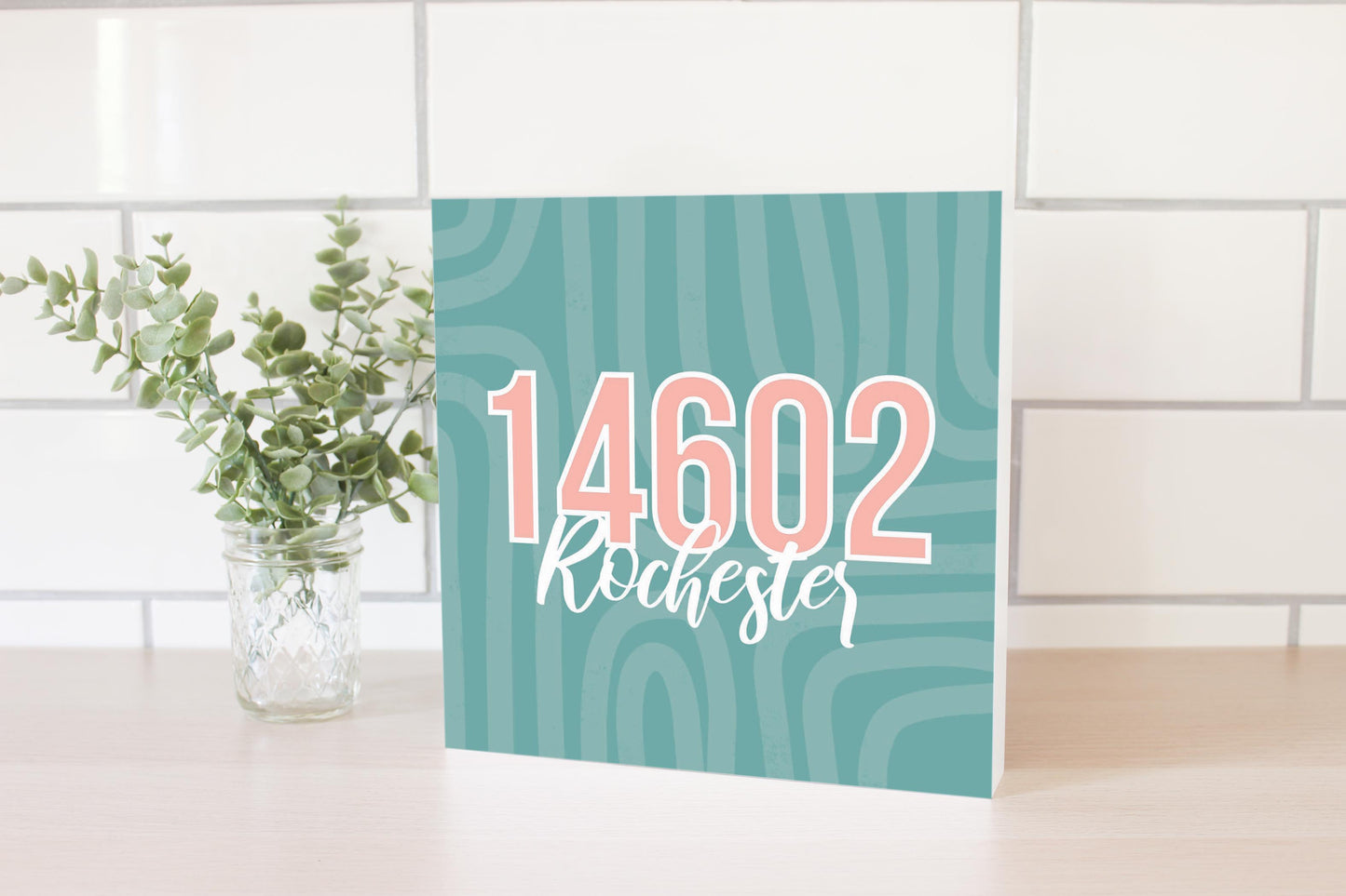 Boho Color City Zip On Blue New York Rochester | Wood Block | Eaches | Min 2