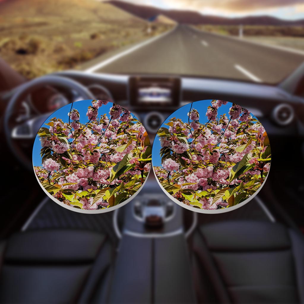 Monokian Cherry Blossoms | Absorbent Car Coasters | Set of 2 | Min 4