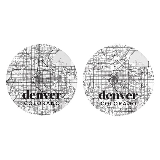 Black And White White Map Colorado Denver | Absorbent Car Coasters | Set of 2 | Min 4