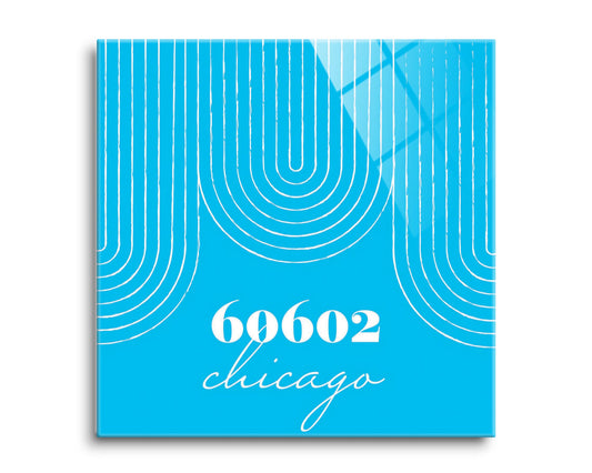 Bright Modern City Zip On Teal Illinois Chicago | Hi-Def Glass Art | Eaches | Min 2
