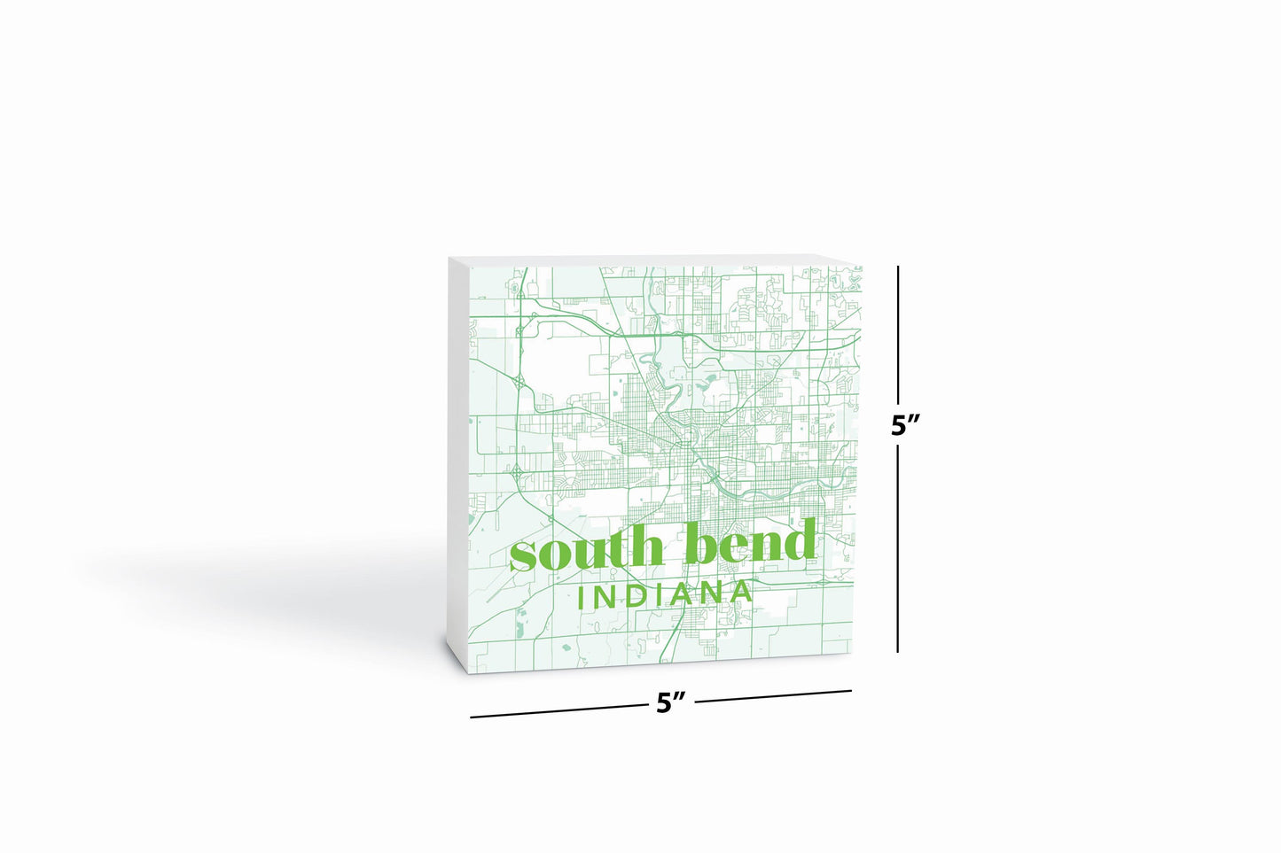 Bright Modern Green Map Indiana South Bend| Wood Block | Eaches | Min 4