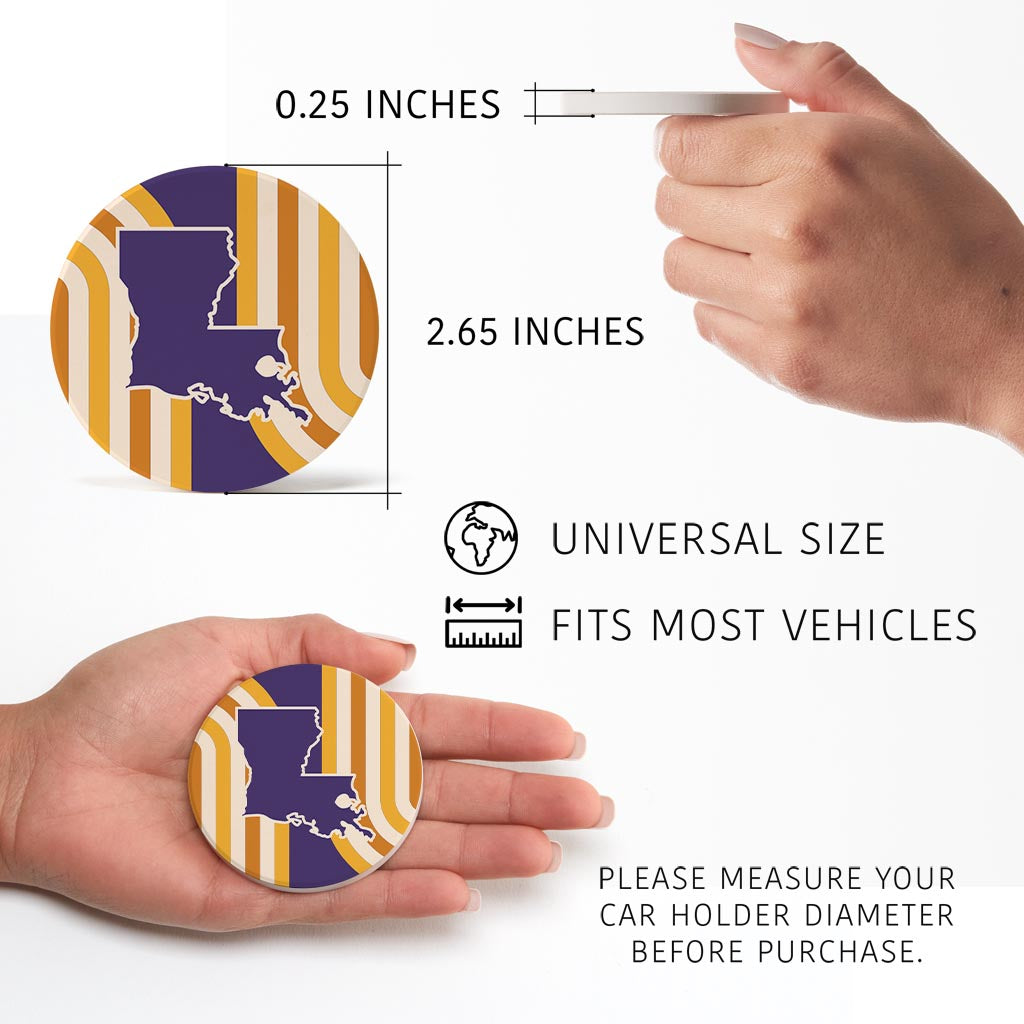 Purple Gold Louisiana Retro State Shape | Absorbent Car Coasters | Set of 2 | Min 4