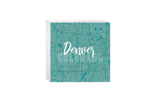 Boho Color Blue Map Colorado Denver | Wood Block | Eaches | Min 4